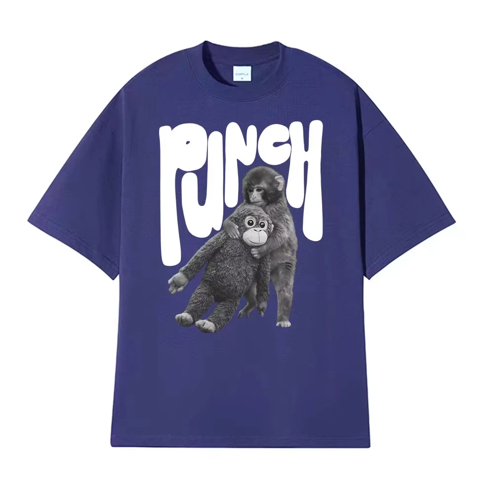 Punch The Monkey Vintage Style Graphic T-shirt Men's Clothing Summer Vintage Fashion T Shirt Tops 100% Cotton Oversized T-shirts