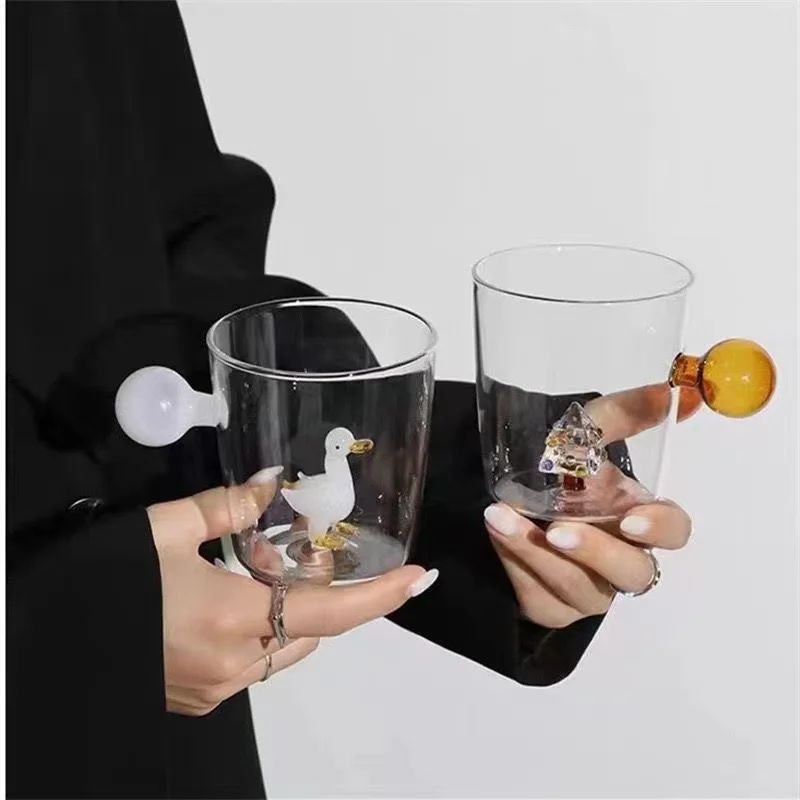 

Glass three-dimensional pattern cup bubble handle holiday gift good-looking can be heated milk cup drinking glasses shot glass