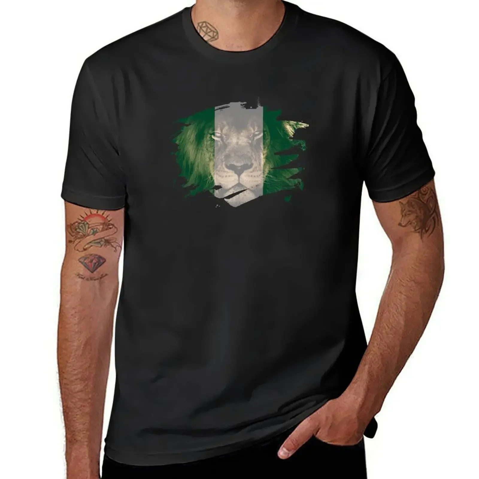 Nigeria Flag & African Lion Picture Nigerian Pride T Shirt T-Shirt boys whites quick-drying T-shirt men