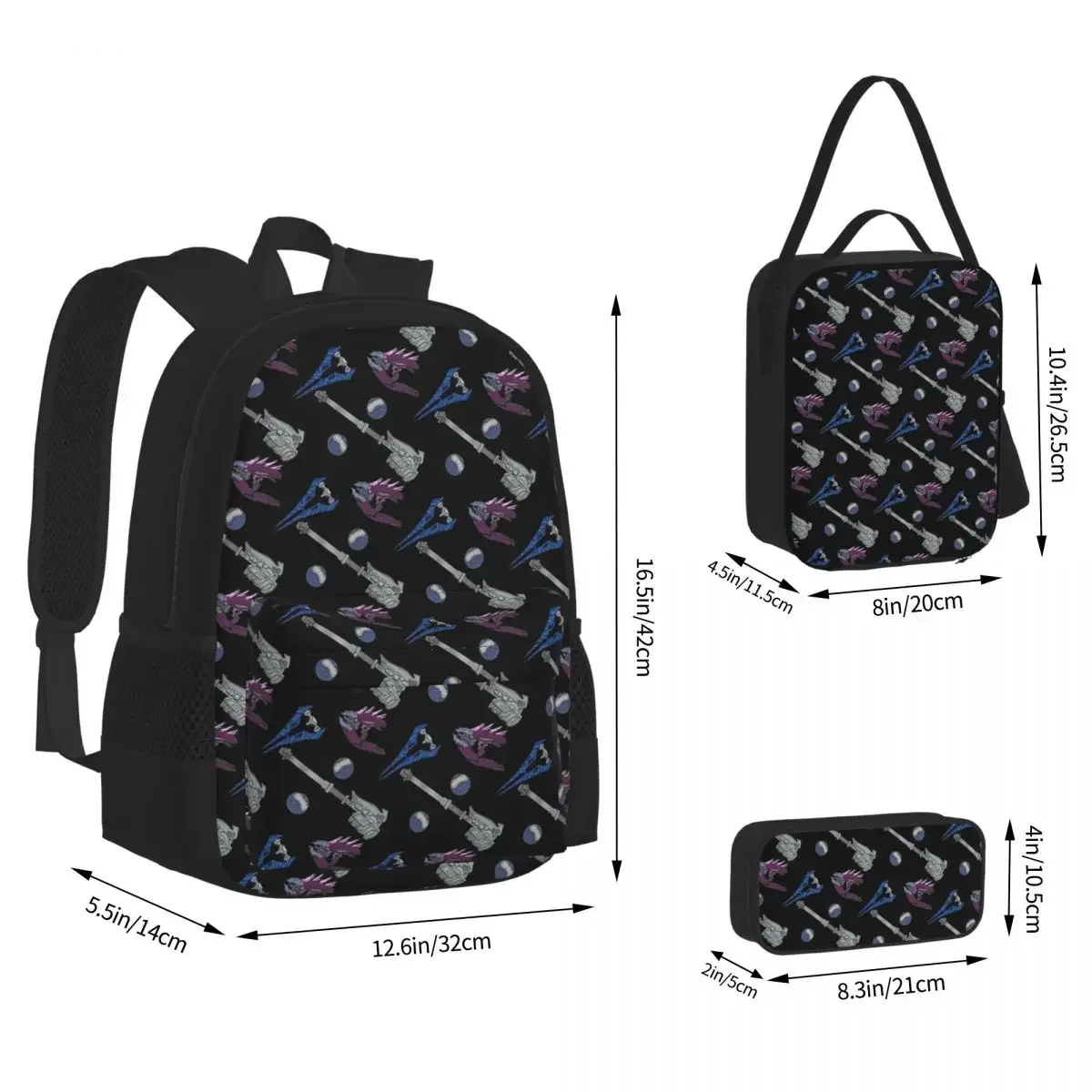 

Halo Weapon Pattern (Black) Backpacks Boys Girls Bookbag Children School Bags Kids Rucksack Lunch Bag Pen Bag Three-Piece Set