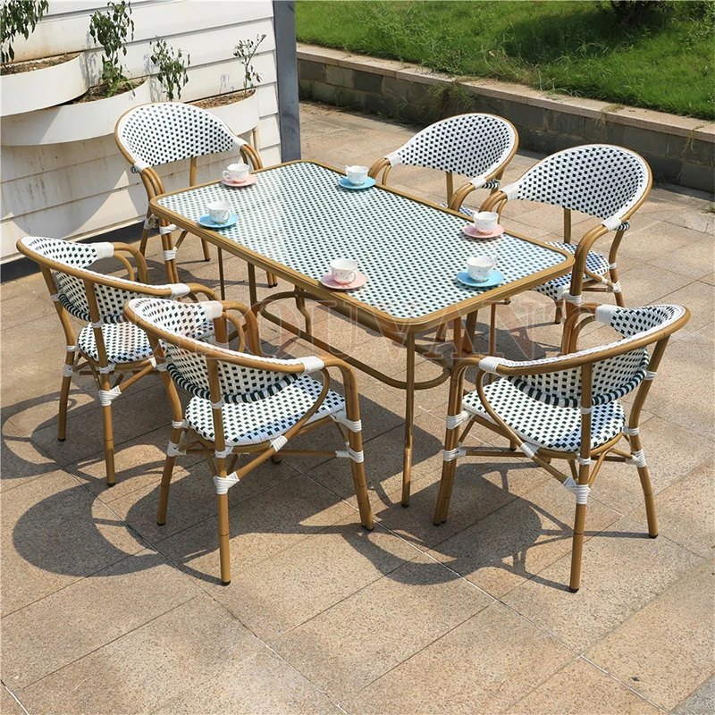 Outdoor PE Cane Table Patio PP Wicker   Dining  Glass  Coffee furniture