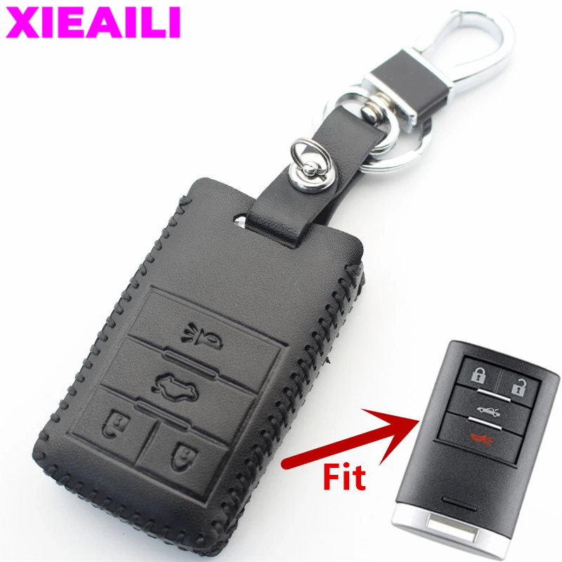 XIEAILI Genuine Leather 4Button Smart Key Case Cover For Chevrolet Corvette Captiva XTS ATSL SLS CTS XTS SRX XLR DTS ATSL