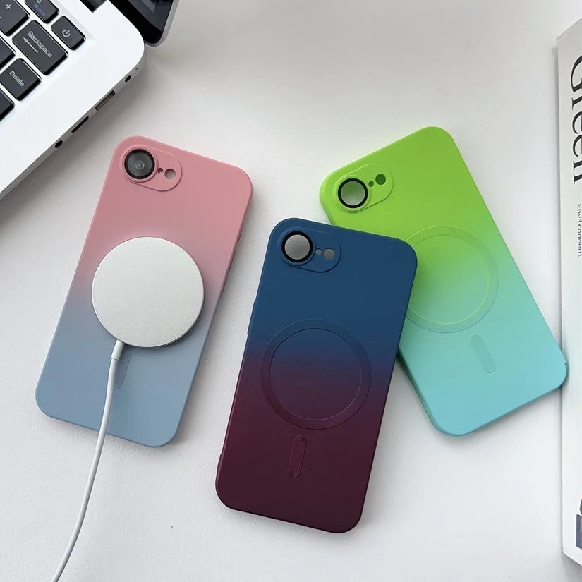 16e Magsafe 液体シリコーンワイヤレス充電ケース iPhone 16 ProMax 15 14 プラス 16E SE4 11 12 13 磁気グラデーションカラーカバー