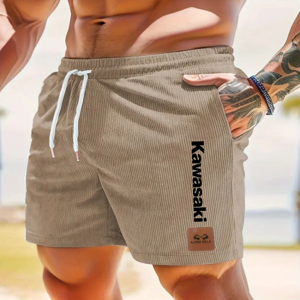 

KAWASAKI men's sports and fitness shorts with pockets 2025 new corduroy fabric casual pants summer training running pants