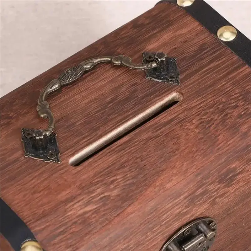 【سعر السعر!】صندوق الكنز مع قفل صندوق توفير على الطراز العتيق، حقيبة تخزين منظم للبنك الخنزير لديكورات المنزل #5