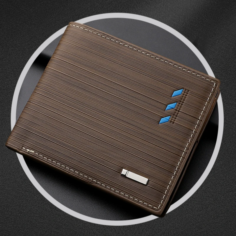 Fashion Men's Stripe Wallet Multi Function ID Credit Card Holder Two -fold Money Clip High Quality Leather Coin Purse