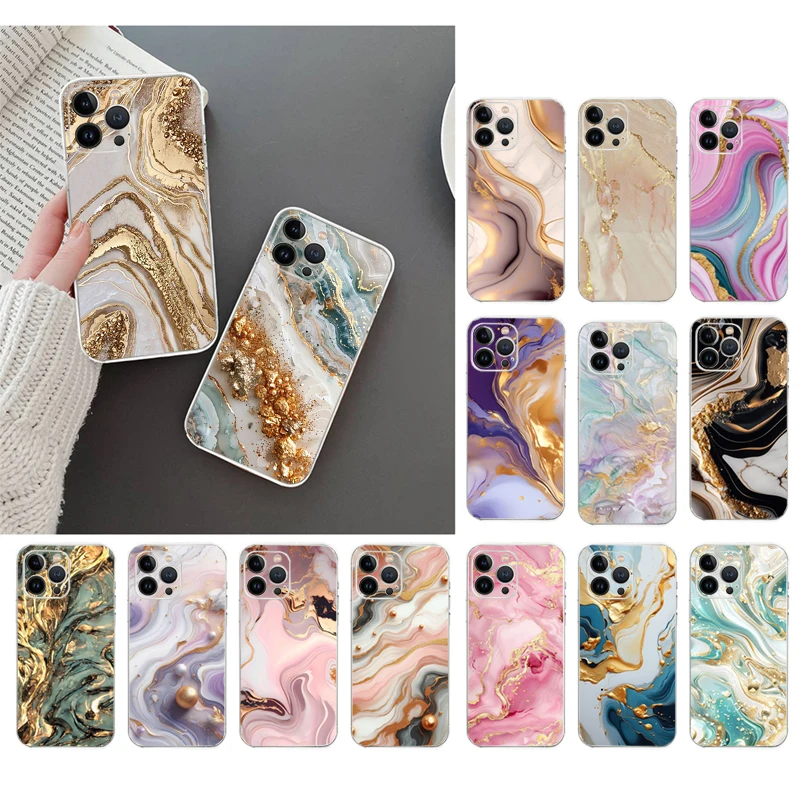 Pink Gold marble Phone Case For iPhone 16 15 14 13 12 11 Pro Max Plus Mini