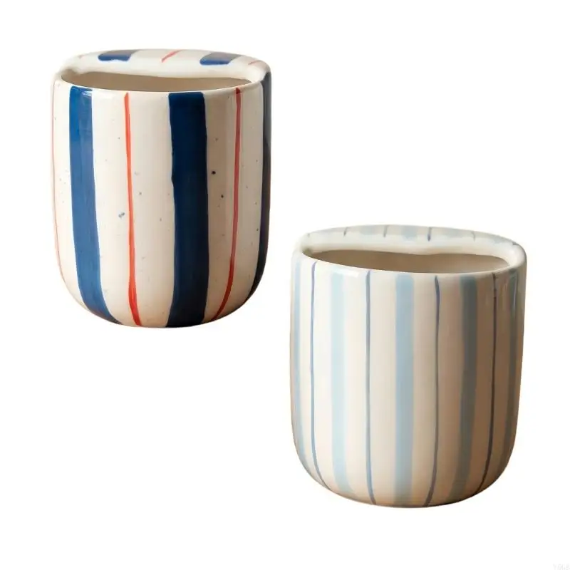 Hand Painted Striped Ceramic Coffee Mug 300ml Large Capacity Microwave Safe Drinking Cup For Home Offices Travel Gift Y5GB