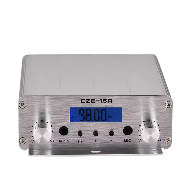 CZE-15A 15W PLL Stereo FM Transmitter, 87-108MHz Wireless Broadcast Radio Station Audio Amplifier with Adjustable 3W/15W