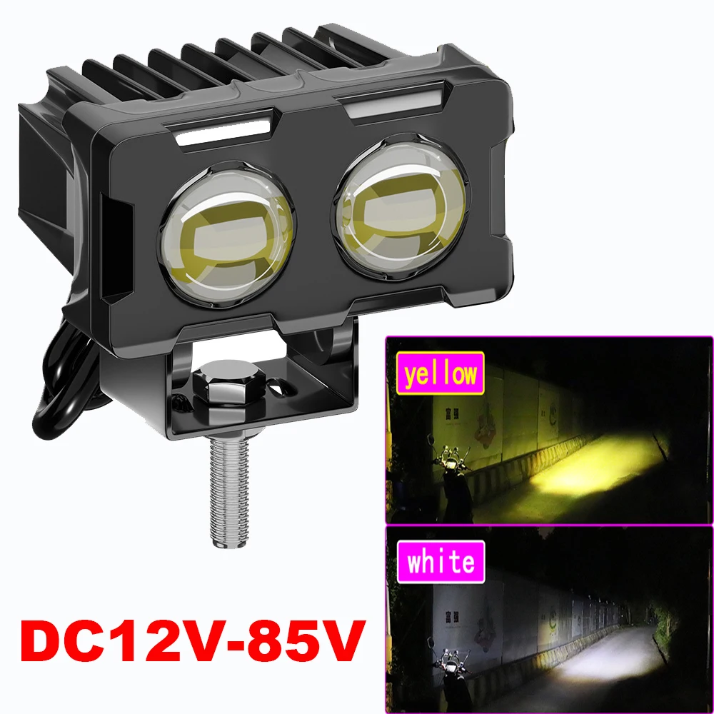 1PCS Motorcycle Headlight LED Fog Lights Dual Color Work Light for Motorcycle Trucks SUV Driving Fog Light Auxiliary Spotlight