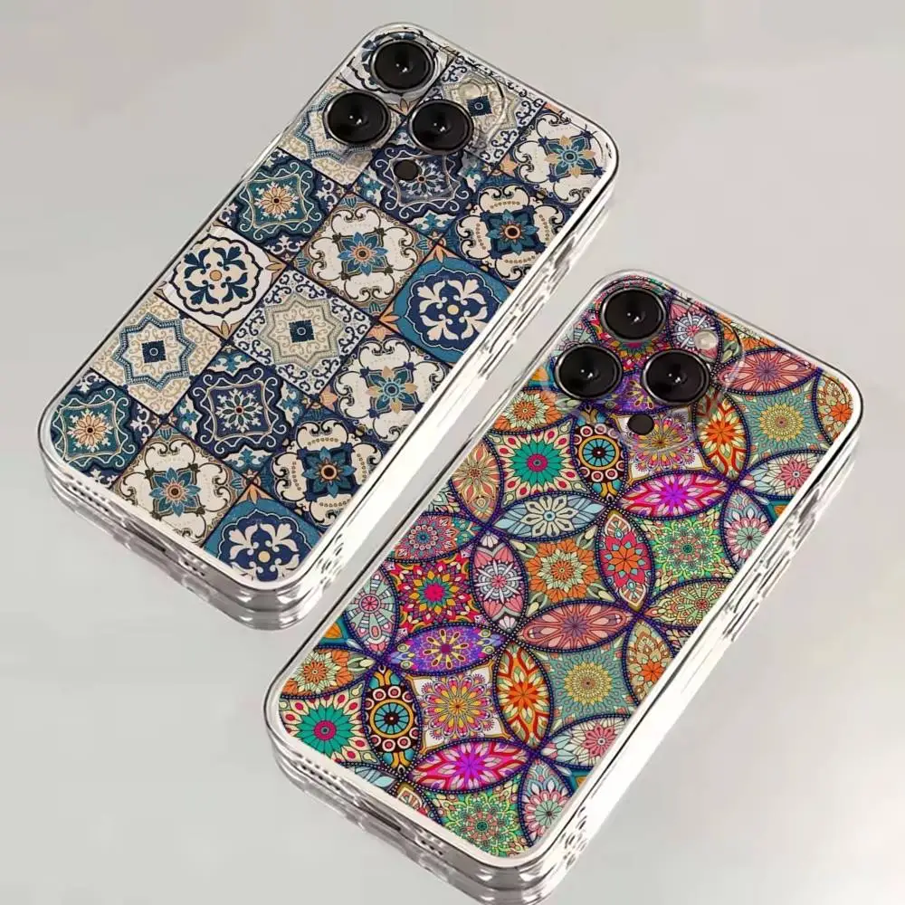 

M-Moroccan Tile Phone Case For iPhone 16,15,14,13,12,11 Plus,Pro,Max,XR,XS,X,7,8 SE,Mini Transparent Silicone Soft