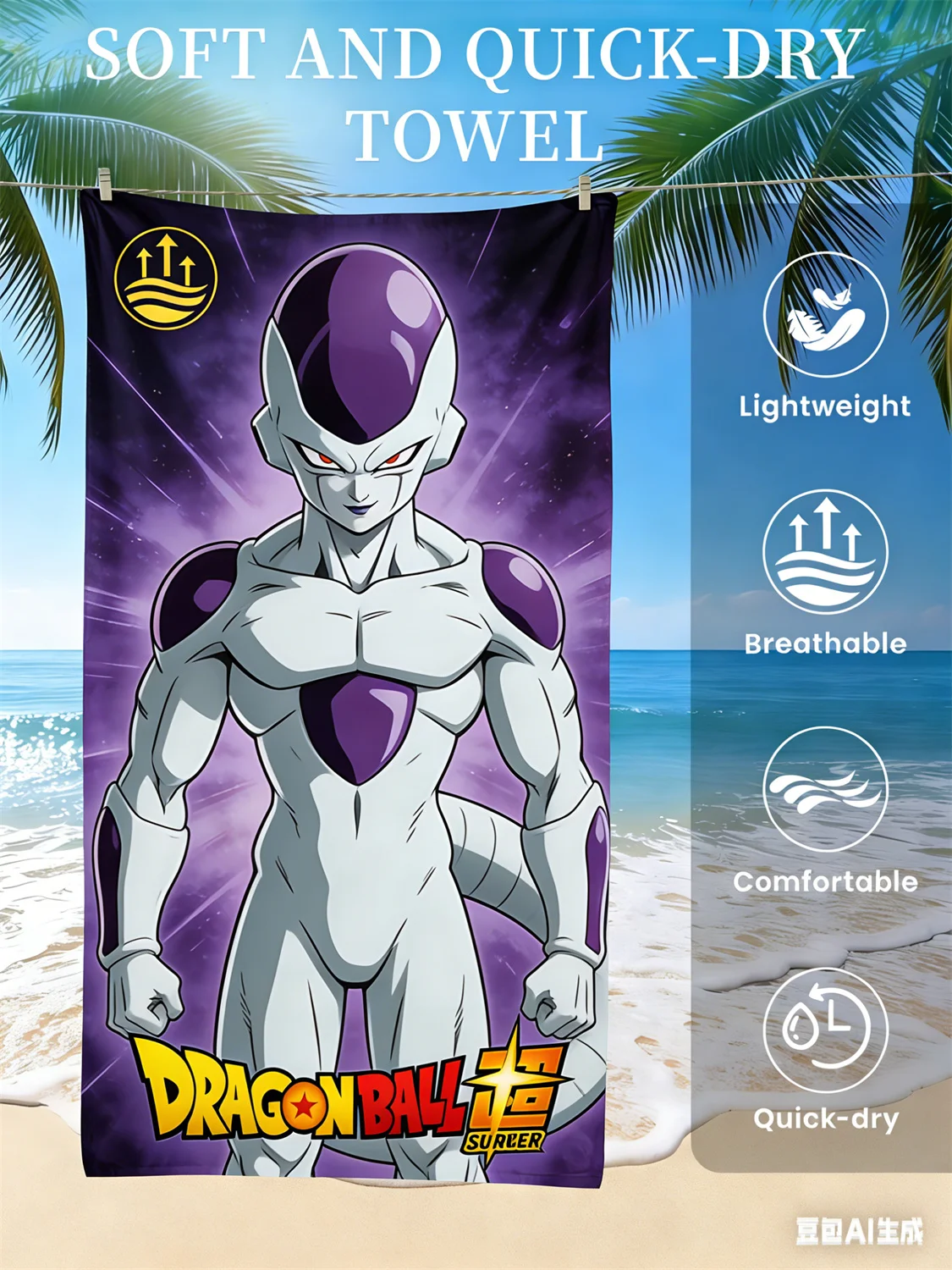 Dragon Ball Beach Towel, Anime Fan Favorite Vegeta Super Saiyan Blue Print Quick-Dry Towel for Beach, Pool and Anime Enthusiasts view 4