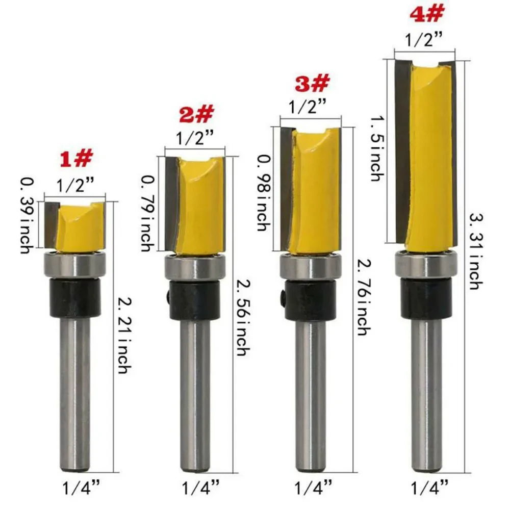 

1/4in Shank Template Trim Hinge Mortising Router Bit Straight End Mill Trimmer Cleaning Flush Trim Tenon Cutter ForWoodworking