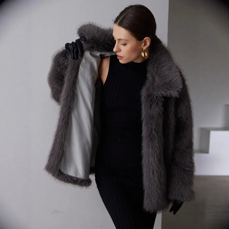 2025년 가을 겨울 여성용 코트, 여성용 인조 여우털 퍼, 신상 인조 여우털 코트, 우아하고 편안한 두꺼운 따뜻한 여성용 H571