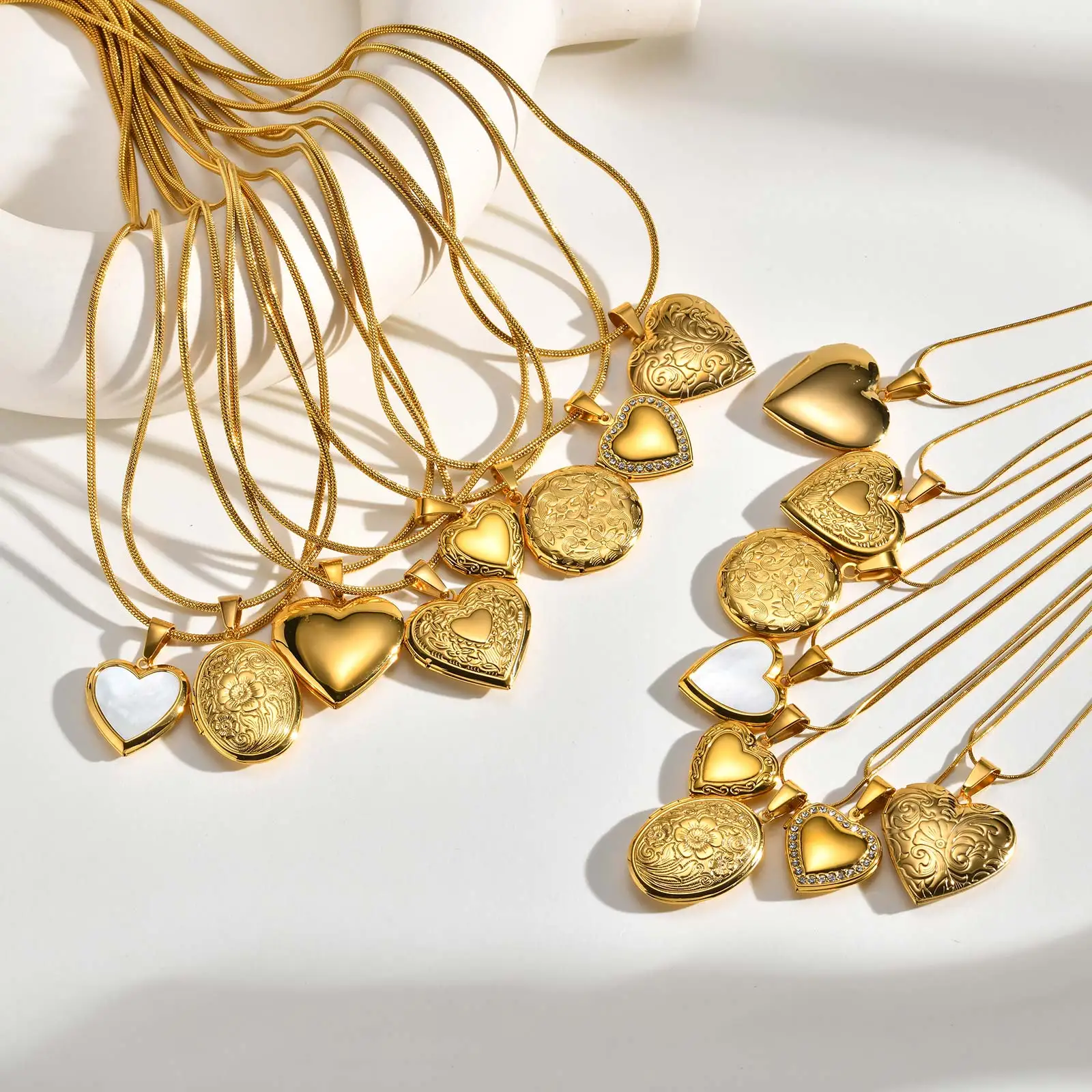Goldfarbene, zu öffnende Fotorahmen-Anhänger-Halskette für Damen, Edelstahl-Herzmedaillon-Halskette, Liebes-Erinnerungs-Schmuckgeschenke – Detail 5