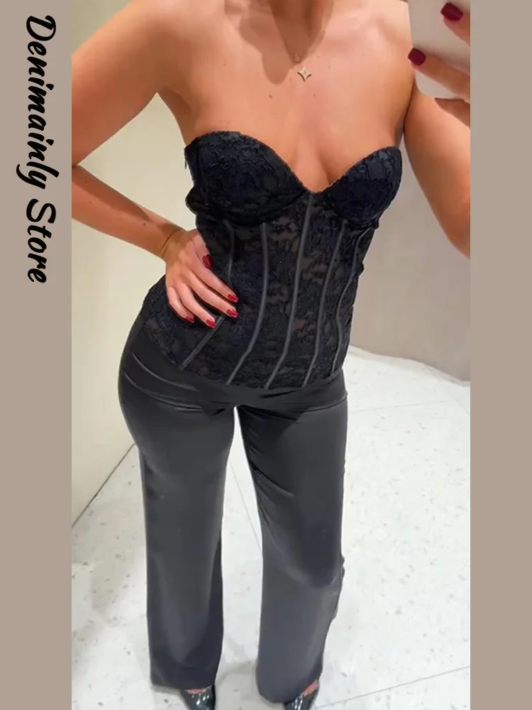 Sexy Lace Hollow Out Bandage Slim Waist Vest Women Strapless See Through Party Top 2025 Summer Lady Chic Street Vests image 3