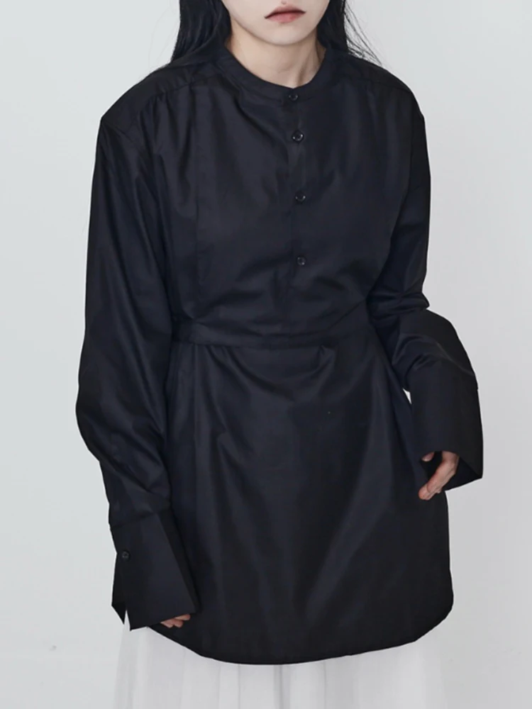 YERMORA الأبيض المرقعة موجز بلوزة غير رسمية للنساء الجولة الرقبة طويلة الأكمام فضفاضة قميص جديد موضة المد ربيع الخريف 2025