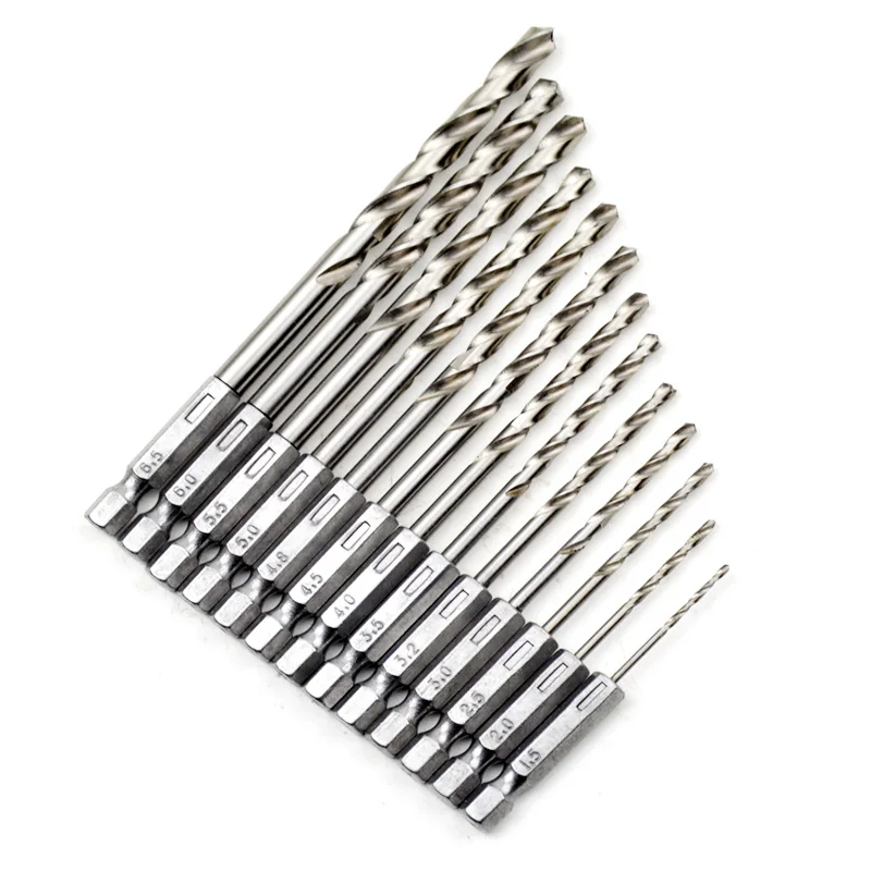 30% Off 13Pack 1/4“inch Shank High Speed Steel Jobber Drilling Bits Set 1.5-6.5mm Twist Drill Bit Kit For Wood Metal Cutting