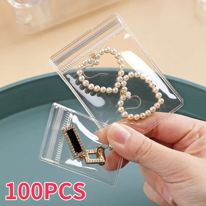 10-100 Uds. Bolsas de plástico autoselladas de PVC con cierre de cremallera para joyería, bolsas de almacenamiento de embalaje de regalo Ziplock gruesas y transparentes resellables