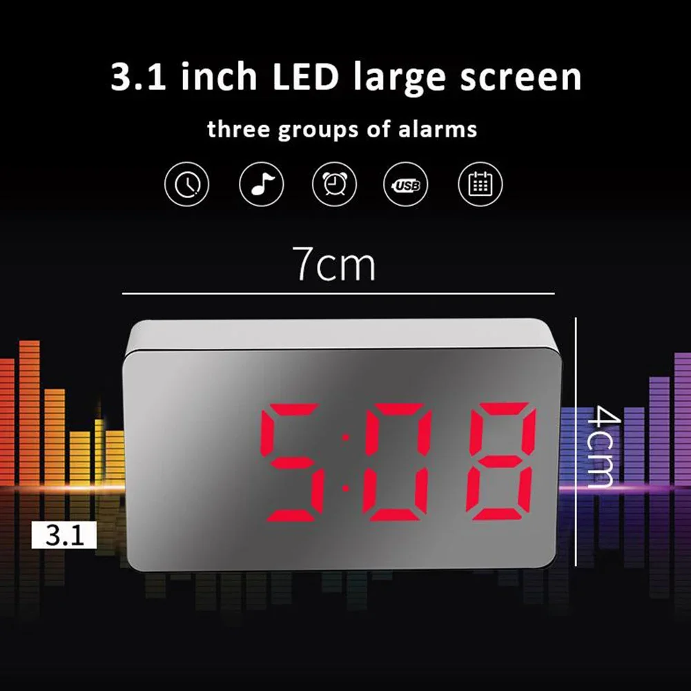 LED Mirror Clock Travel Alarm Clock With Temperature Display And USB Rechargeable Battery For Convenient Use Anytime Anywhere