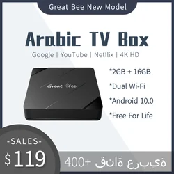 Boîtier décodeur TV arabe à grande équation, lecteur multimédia Android le plus populaire, récepteur satellite, 4K, 2G, 16G, le plus stable