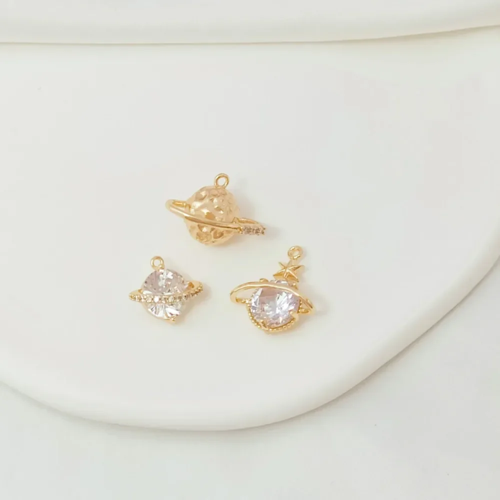 

14K Gold-plated Zircon Crystal Planet Pendant, Handcrafted DIY Bracelet Necklace, Galaxy Pendant Material Accessory