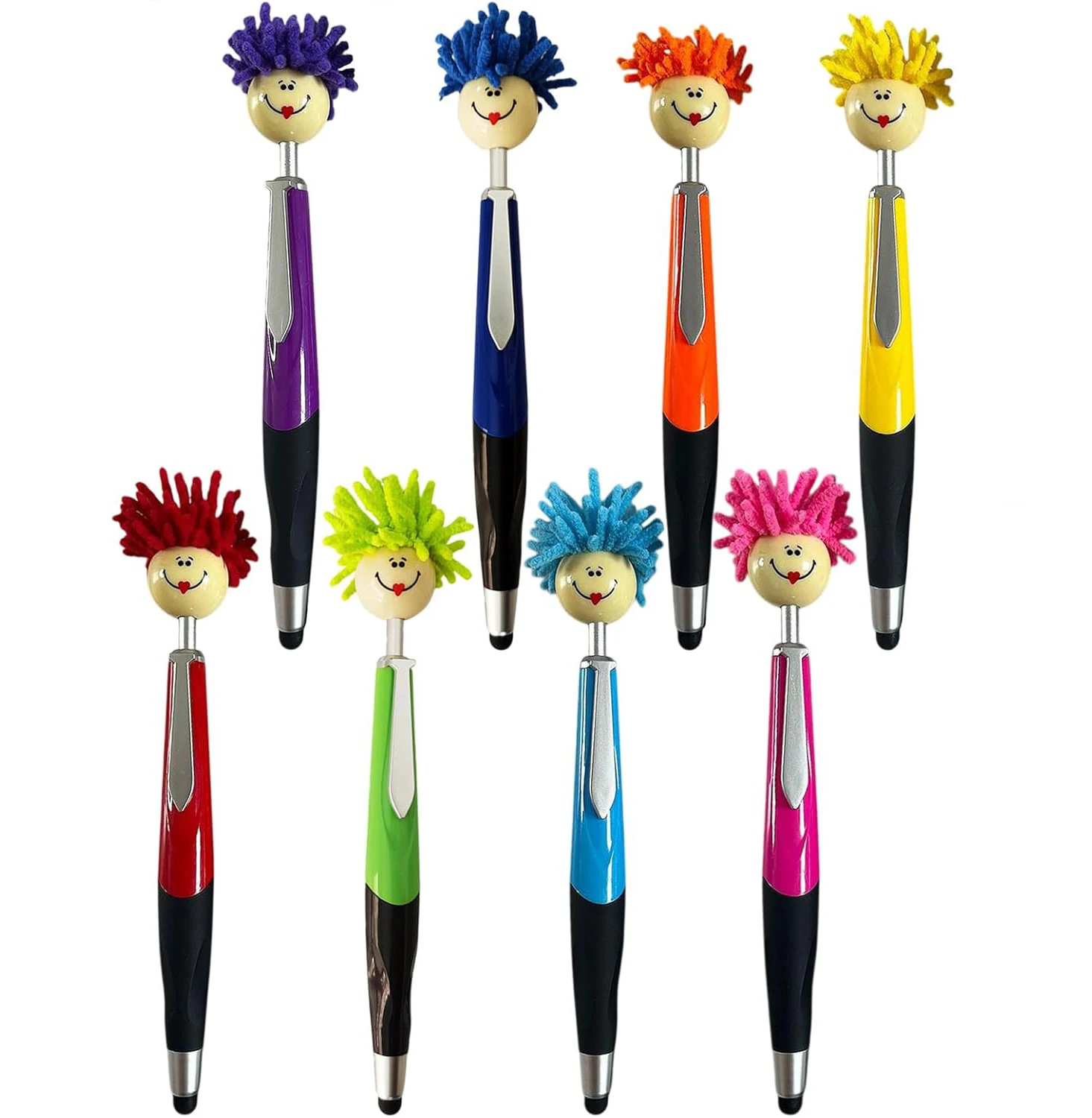 Mop head ballpoint pen with plush hair writing click pen, portable cute cartoon multi-function signature pen, office, home gift