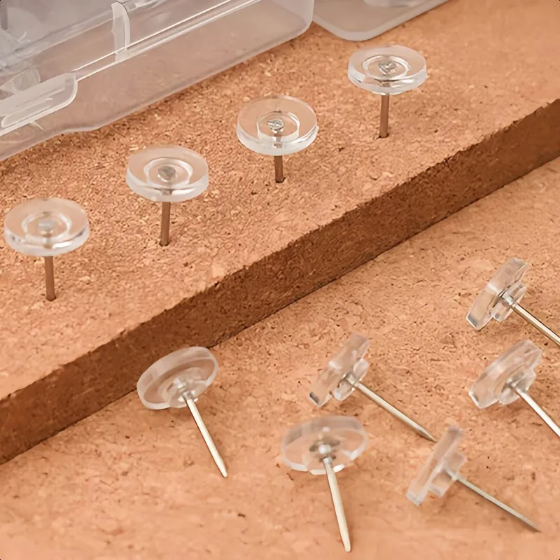 22 pcs Transparent Board Pins, Reusable Wall Safe, suitable for Photo Picture Pinning, Transparent Flat Head