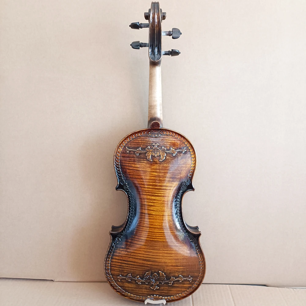 High grade Hand carved violin 4/4 3/4 solid wood whole board Brown violin professional hand-painted violino With bow Accessories