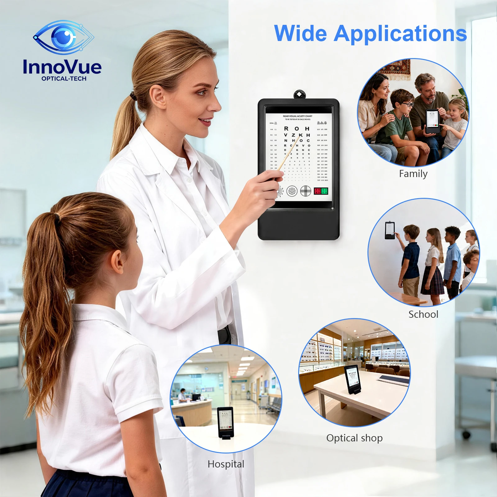 Double-Side LED Near Vision Chart NVT-200 with Rechargeable Battery for Ophthalmic Testing