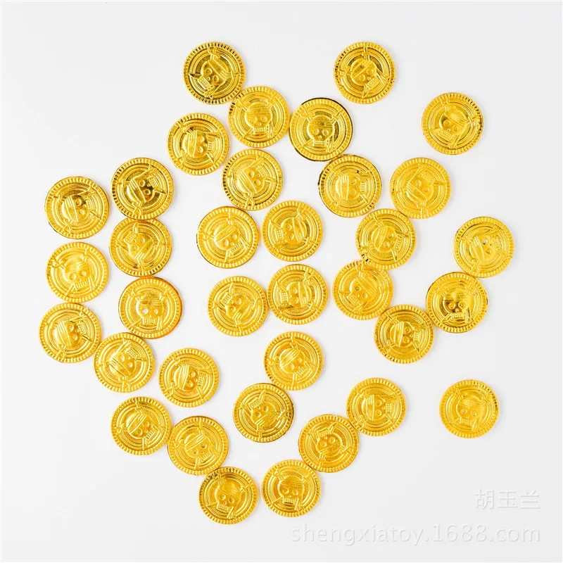 

New 100pcs/set Pirate Gold Coins Halloween Plastic Fake Gold Halloween Christmas Decorations Treasure Toy for Home Game Supplies