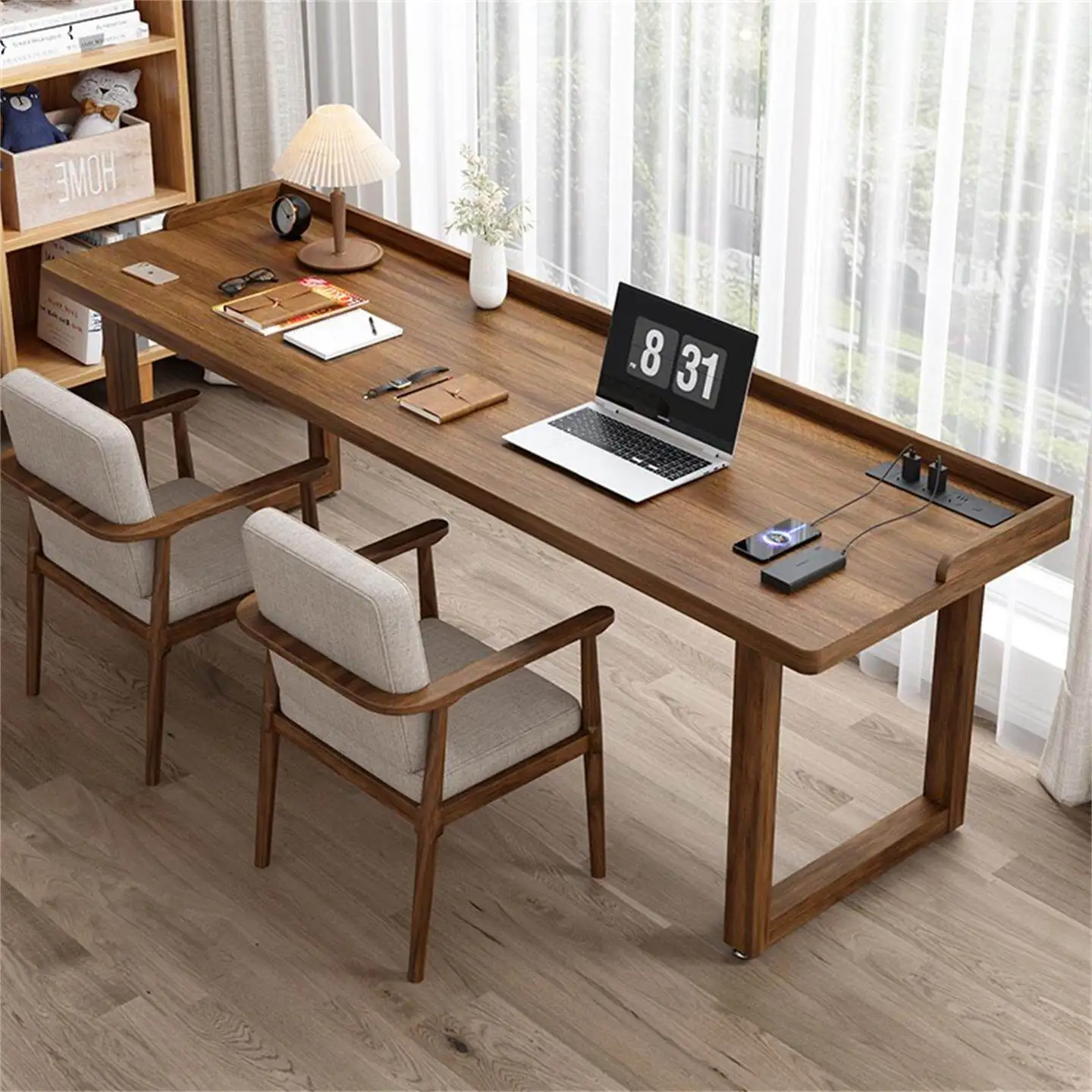HT Solid wood double desk against the wall Long table Household simple modern writing  Learning office computer desk