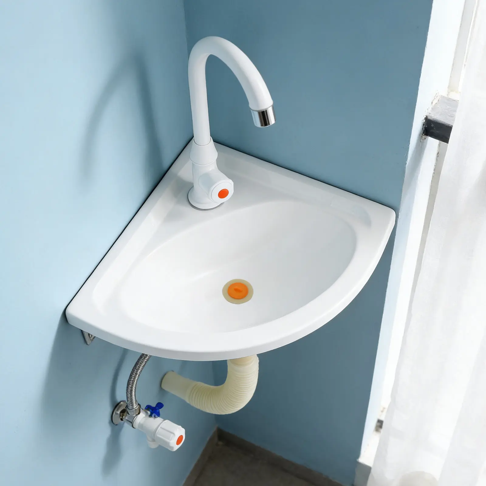 Corner Vanities for Bathroom Mini Wall Sink Basin Vanity Compact Small White Mount