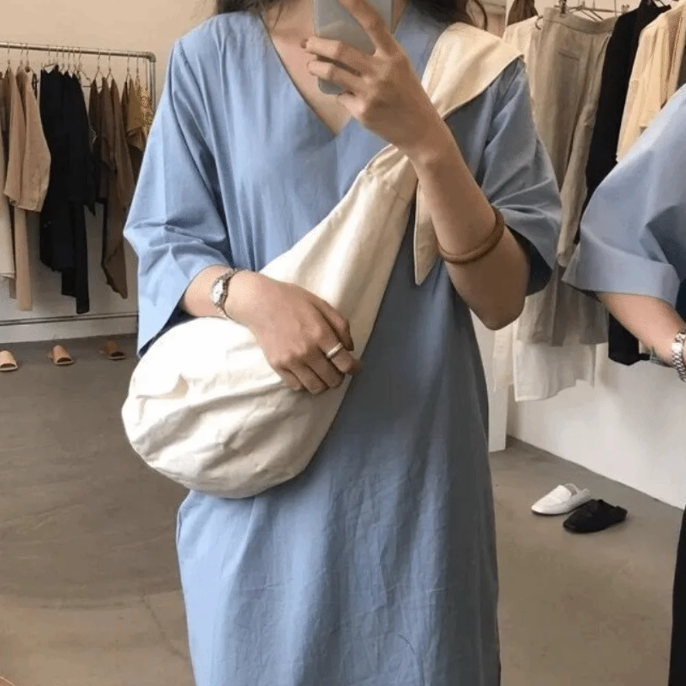 

Portable Large Capacity Canvas Crossbody Bag Handbag Korean Style Cloth Chest Bag Message Bag Waist Bag Dumpling Bag Women