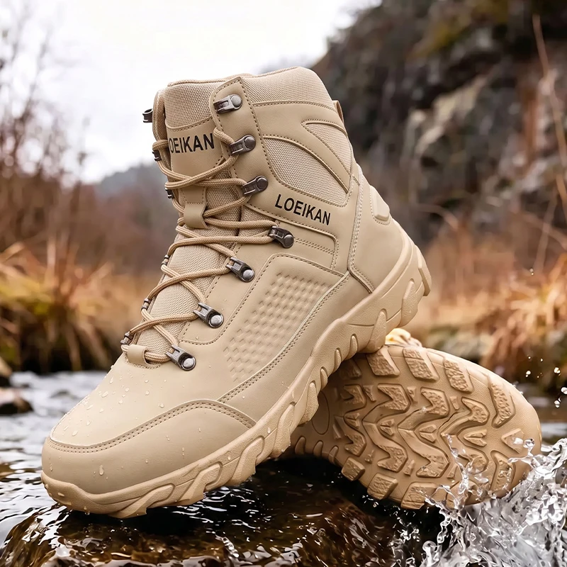 Men High‑cut Tactical Boots PU Mesh Non‑slip Thick Sole Male Outdoor Ankle Boots