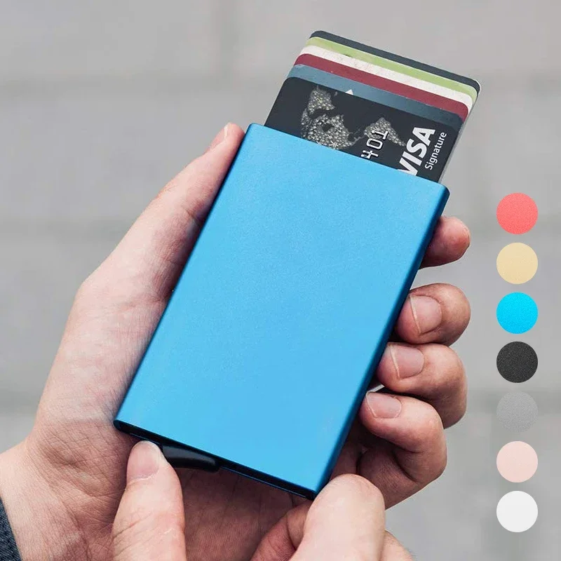 Rfid Smart Wallet Card Holder Metal Thin Slim Men Women Wallets Pop Up Minimalist Wallet Small Black Purse Vallet Walets for Men image 2