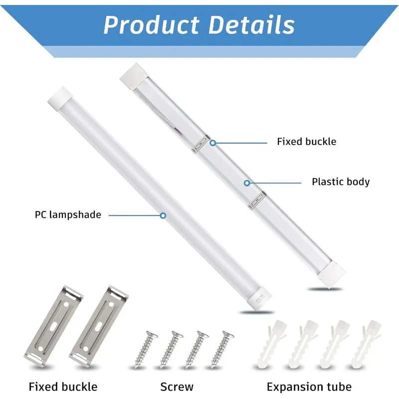ضوء LED Batten، مصابيح أنبوبية LED رفيعة مثبتة على سطح السقف، 50 وات 4000 كلفن أبيض محايد للمكتب والمتجر والمرآب، Ho