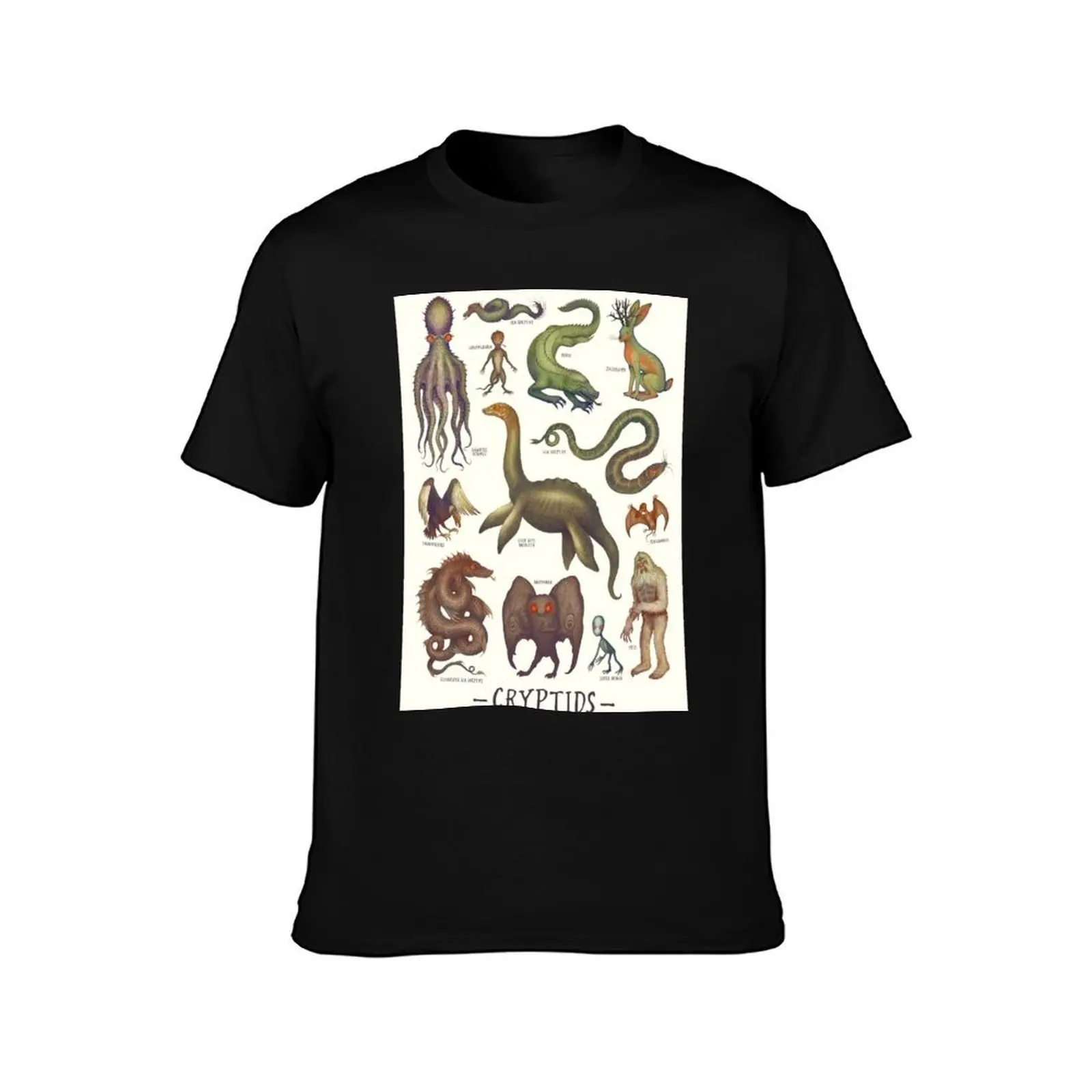 Cryptids, Cryptozoology species T-Shirt, Summer Casual Cotton Tee, Oversized Streetwear Tops, Vintage Graphic Print, 100% Cotton
