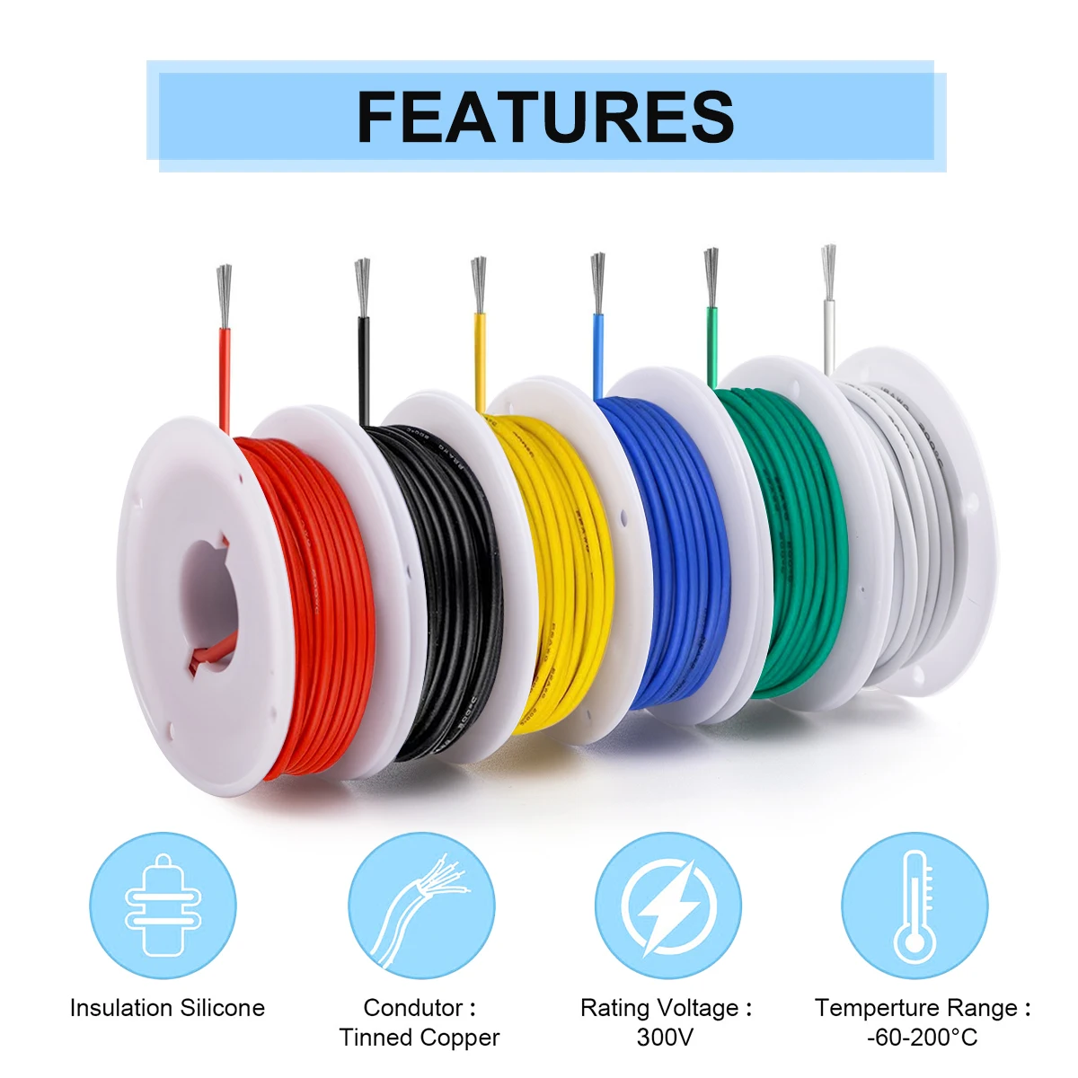 16-18-20-22-24-26-28-30 AWG سلك كهربائي من السيليكون مع أدوات 6 ألوان 18 مقياس مجموعة أسلاك ربط مرنة من النحاس المعلب