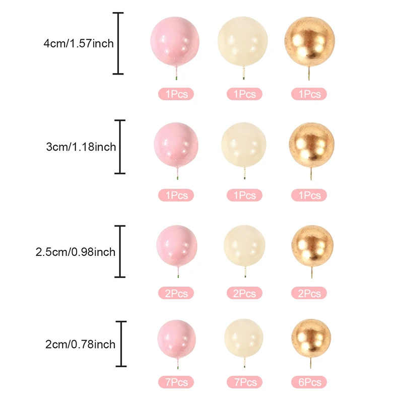 32 pçs/set bola bolo toppers rosa ouro pérola bolas cupcake topper bandeiras para crianças festa de aniversário decorações de casamento chá de bebê