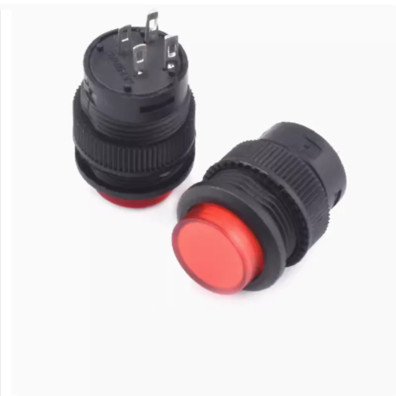 2pcs 16mm R16-503 Self-locking Momentary Round Button Switch With Light 4PIN 3A 250V