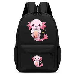 Kindergarten Student Backpack Boba Axolotl Bubble Tea Anime Cartoon School Bags for Children Backpack Travel Bagpacks Sac A Dos