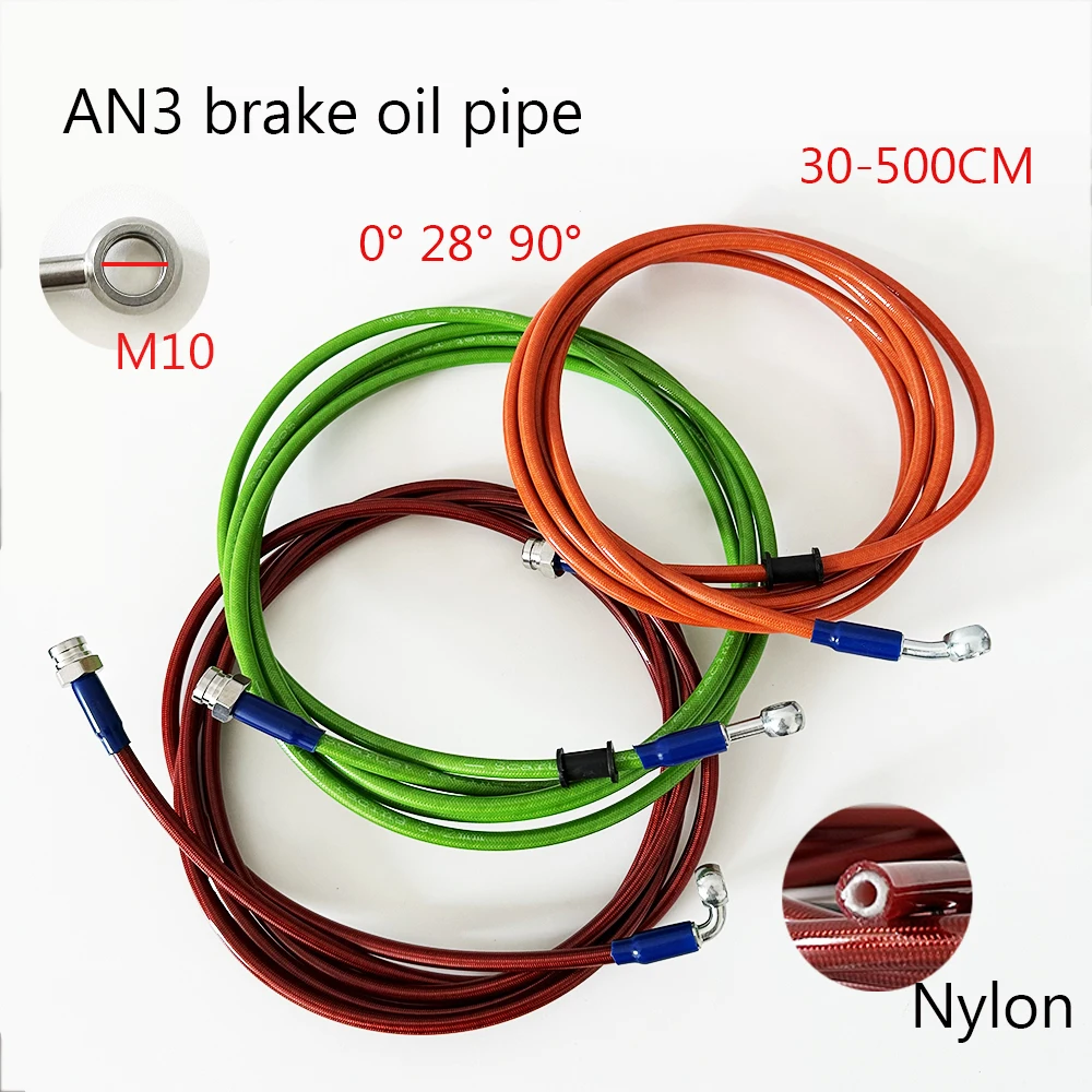 AN3 auto spare parts motorcycle brake hose PU covered Nylon center tube With 0-28-90° Stainless steel joints 30-300CM length