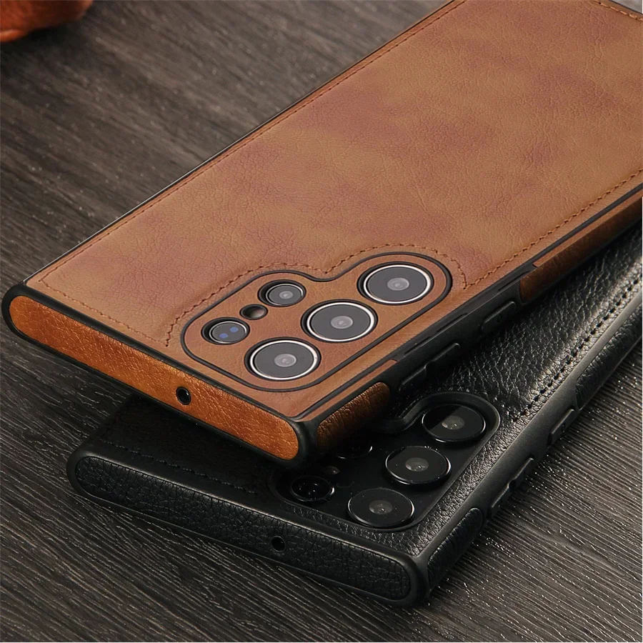 Luxury Shockproof Leather Case for Samsung Galaxy S26 Ultra S25 S24 Plus S23 S22 S26Ultra Camera Lens Protection Back Cover