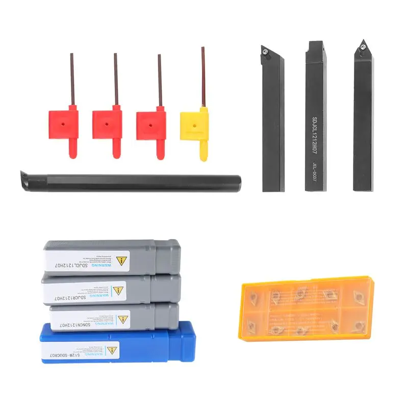 

AEE4-10Pcs Carbide Insert Blades + 4Pcs Lathe Turning Tool Holder Set + 4Pcs Wrench For Lathe Turning Tool Machine Tool Sets