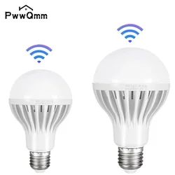 PwwQmm LED E27 220V Sound Sensor Lamp Led Bulb 12w 9w 7w 5w 3w Cold White Auto Smart Infrared Body Sensor Light