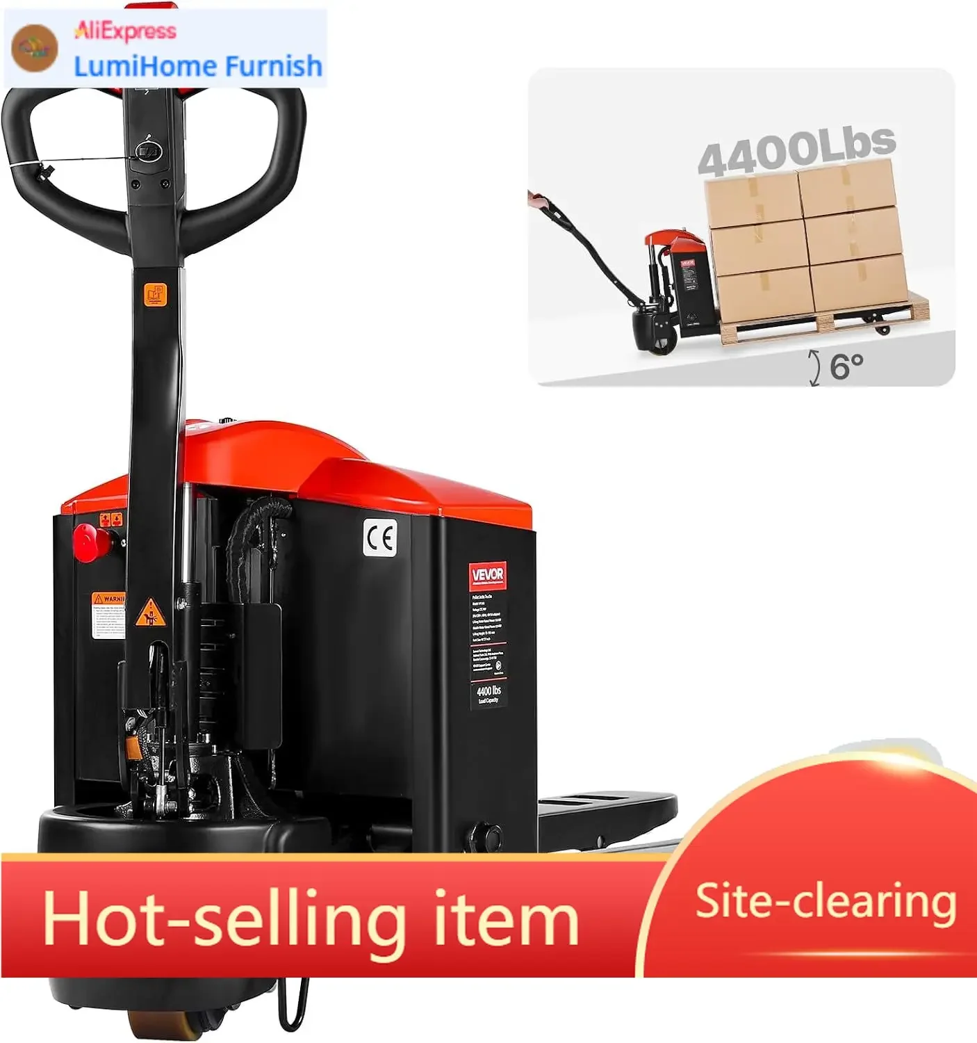 Electric Pallet Jack, 4400 lbs Load Capacity, Lithium Battery Powered Pallet Jack Truck with 48L x 27W Inch Forks for Material