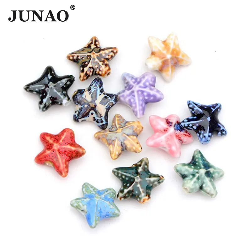 JUNAO 21mm Mix Color StarfIsh Ceramic Beads Porcelain Pendant Jewelry Making Beads Handmade Materials For DIY Bracelet Necklace