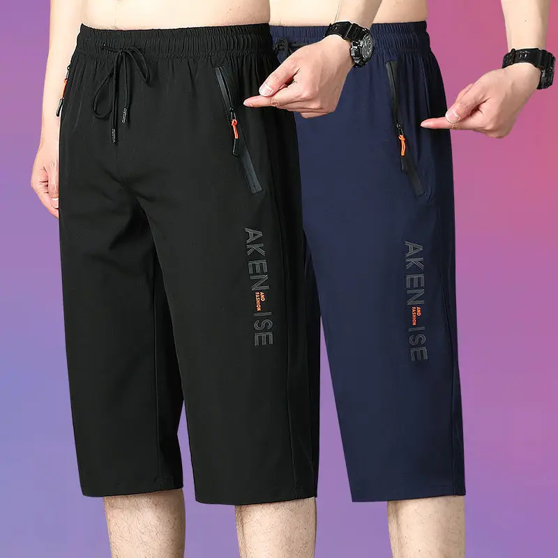 

Summer High-End Ice Silk Loose Straight Leg Men's orts Qui Dry Seven-Foot Pants Faionable Urban Sle Polyester Fiber