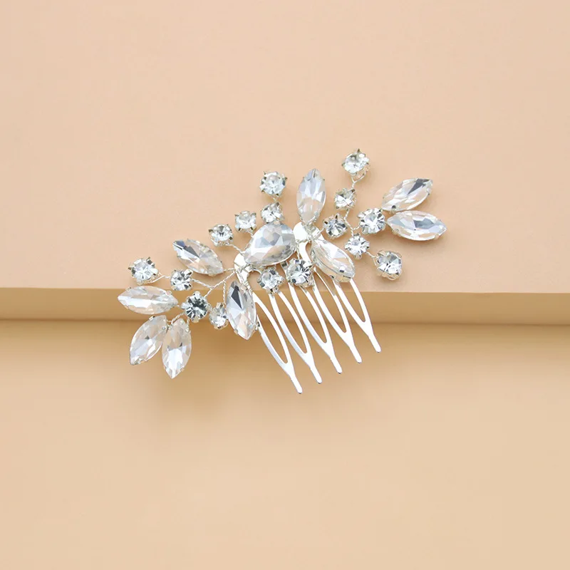 Fashion Hair Comb Hairpin Wedding Tiaras For Women Silver Color Leaves Shaped Hair Forks Side Pin Charm Bride Hair Jewelry